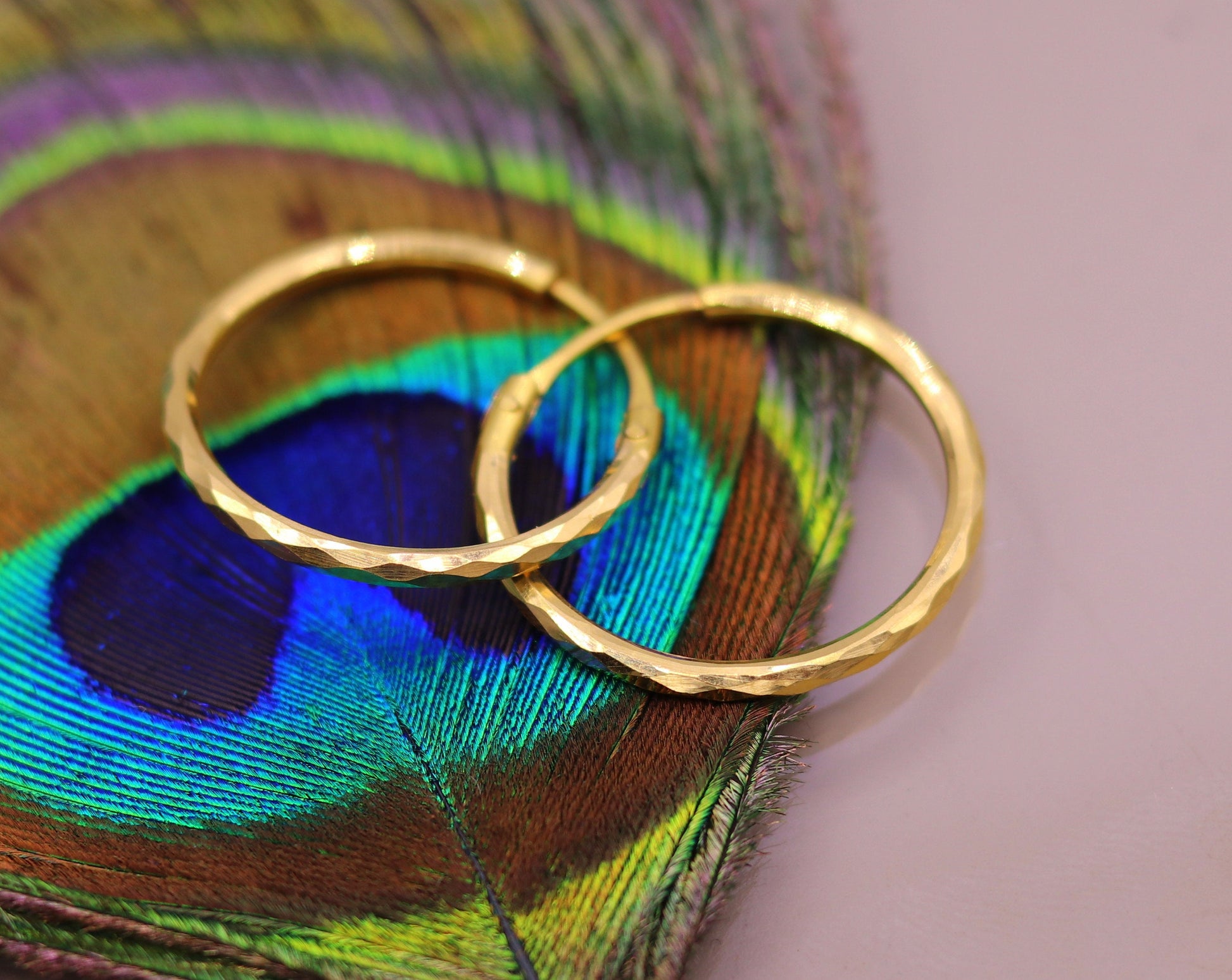 18 Kt yellow gold handmade fabulous hoops earring bali jewelry, excellent diamond cut design gifting jewelry form india - TRIBAL ORNAMENTS