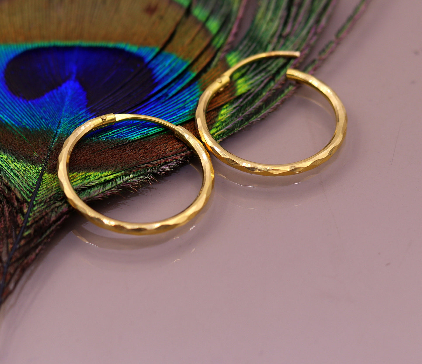 18 Kt yellow gold handmade fabulous hoops earring bali jewelry, excellent diamond cut design gifting jewelry form india - TRIBAL ORNAMENTS