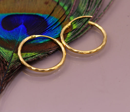 18 Kt yellow gold handmade fabulous hoops earring bali jewelry, excellent diamond cut design gifting jewelry form india - TRIBAL ORNAMENTS