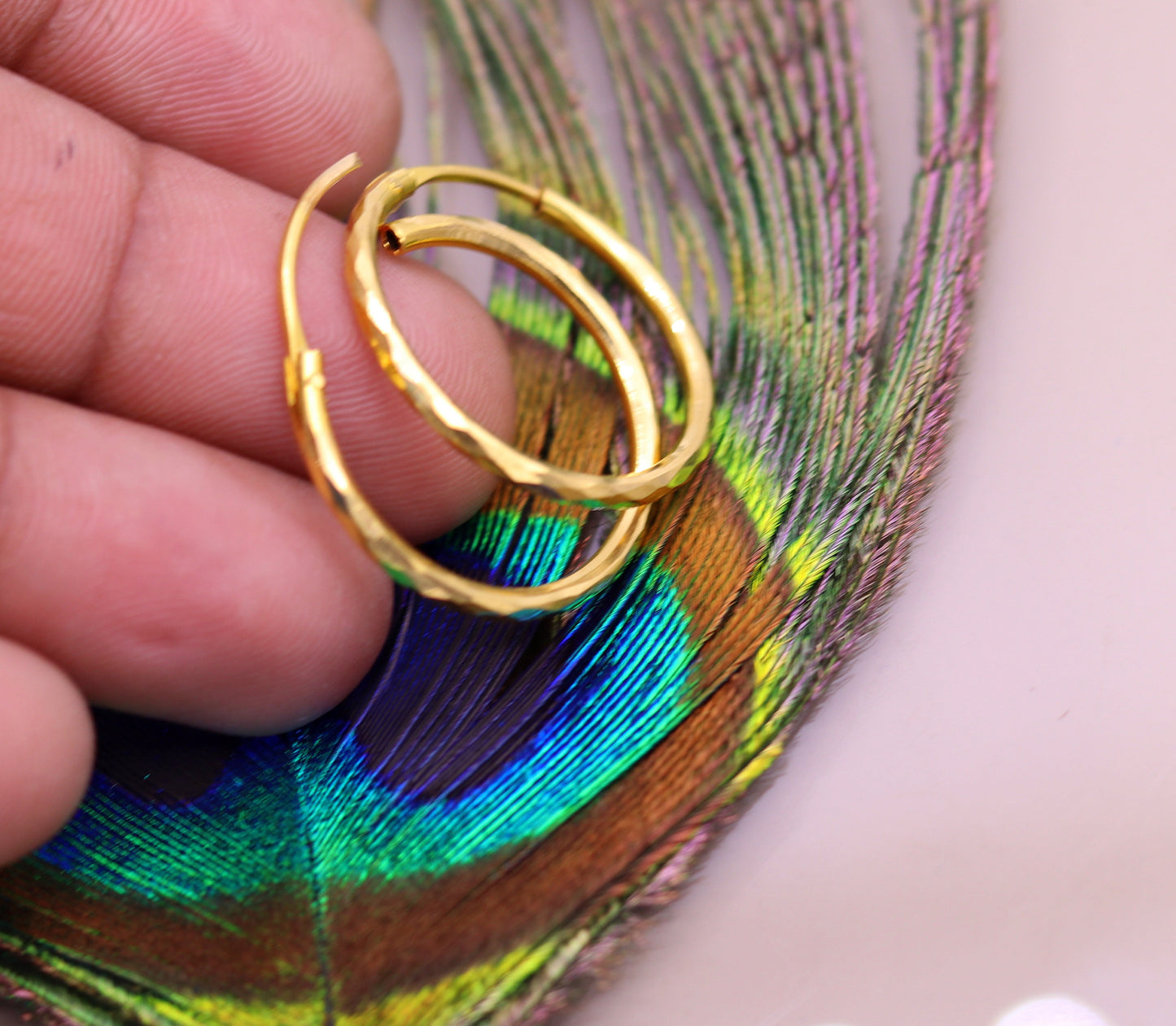 18 Kt yellow gold handmade fabulous hoops earring bali jewelry, excellent diamond cut design gifting jewelry form india - TRIBAL ORNAMENTS