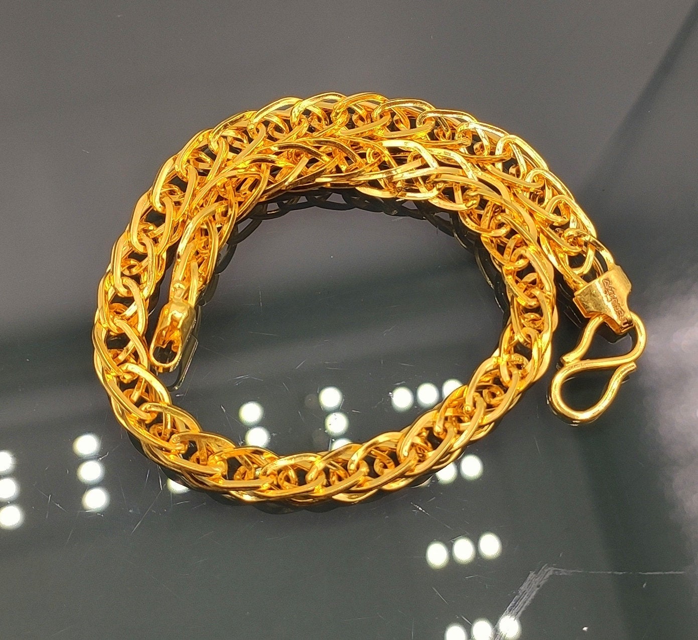 22kt yellow gold handmade amazing design unisex bracelet , flexible chain bracelet wheat chain stylish bracelet gifting jewelry gbr41 - TRIBAL ORNAMENTS