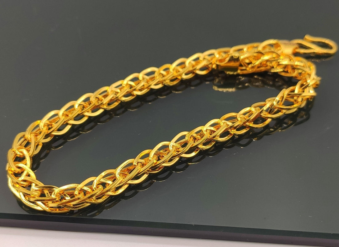 22kt yellow gold handmade amazing design unisex bracelet , flexible chain bracelet wheat chain stylish bracelet gifting jewelry gbr41 - TRIBAL ORNAMENTS
