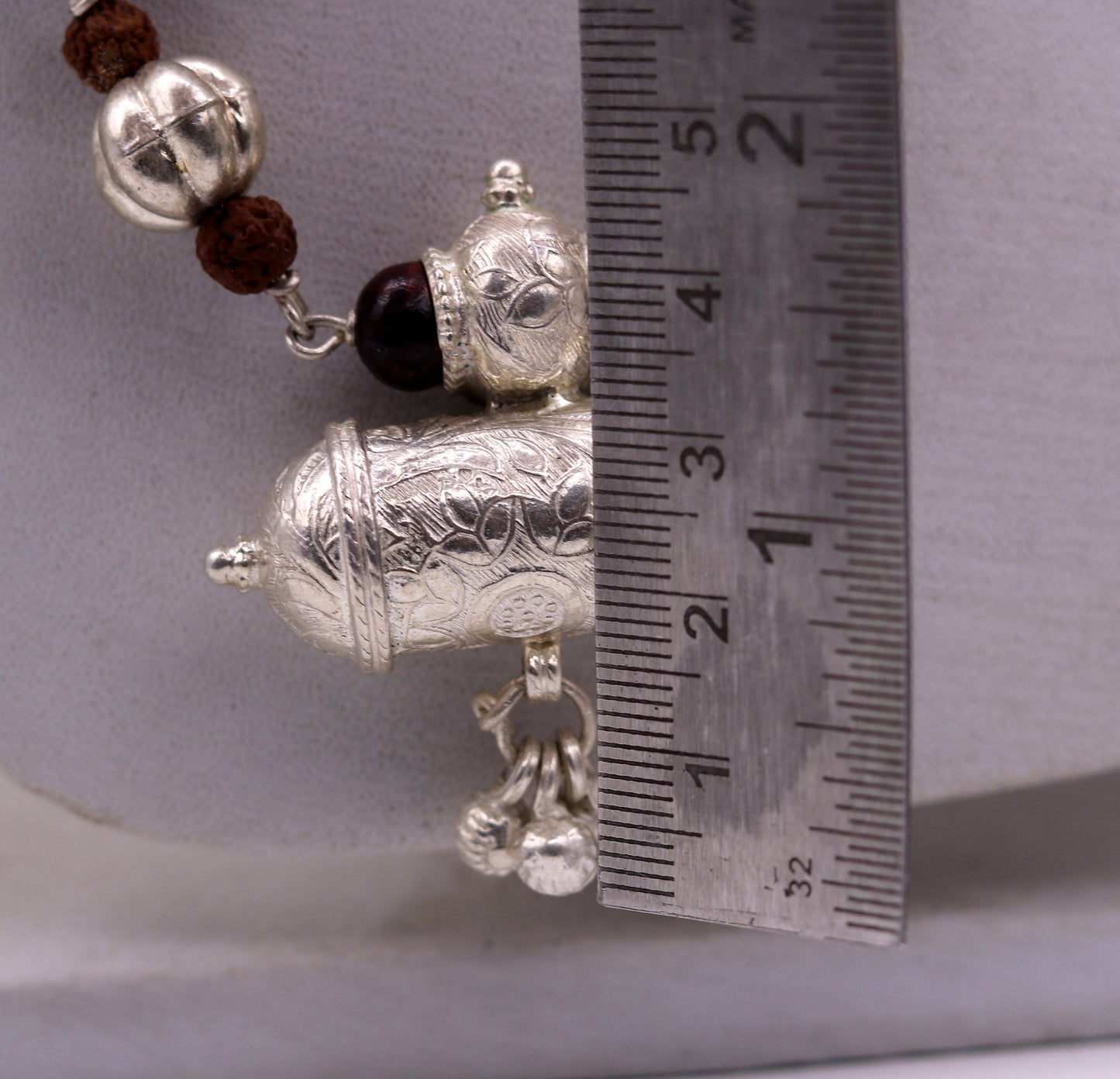 Vintage antique used sterling silver handmade necklace with Rudraksha beads and silver beads necklace tribal jewelry from india set64 - TRIBAL ORNAMENTS