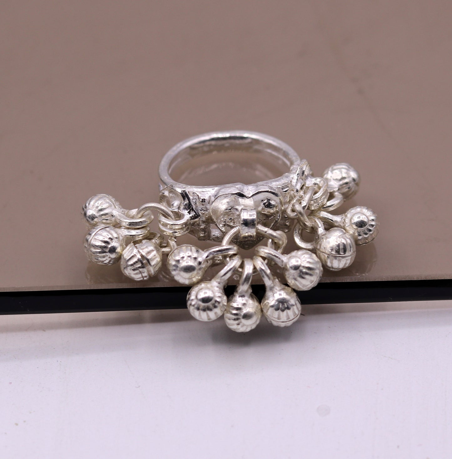 Sterling silver handmade gorgeous charm ring with fabulous noisy bells, excellent belly dance tribal antique jewelry india sr0208 - TRIBAL ORNAMENTS