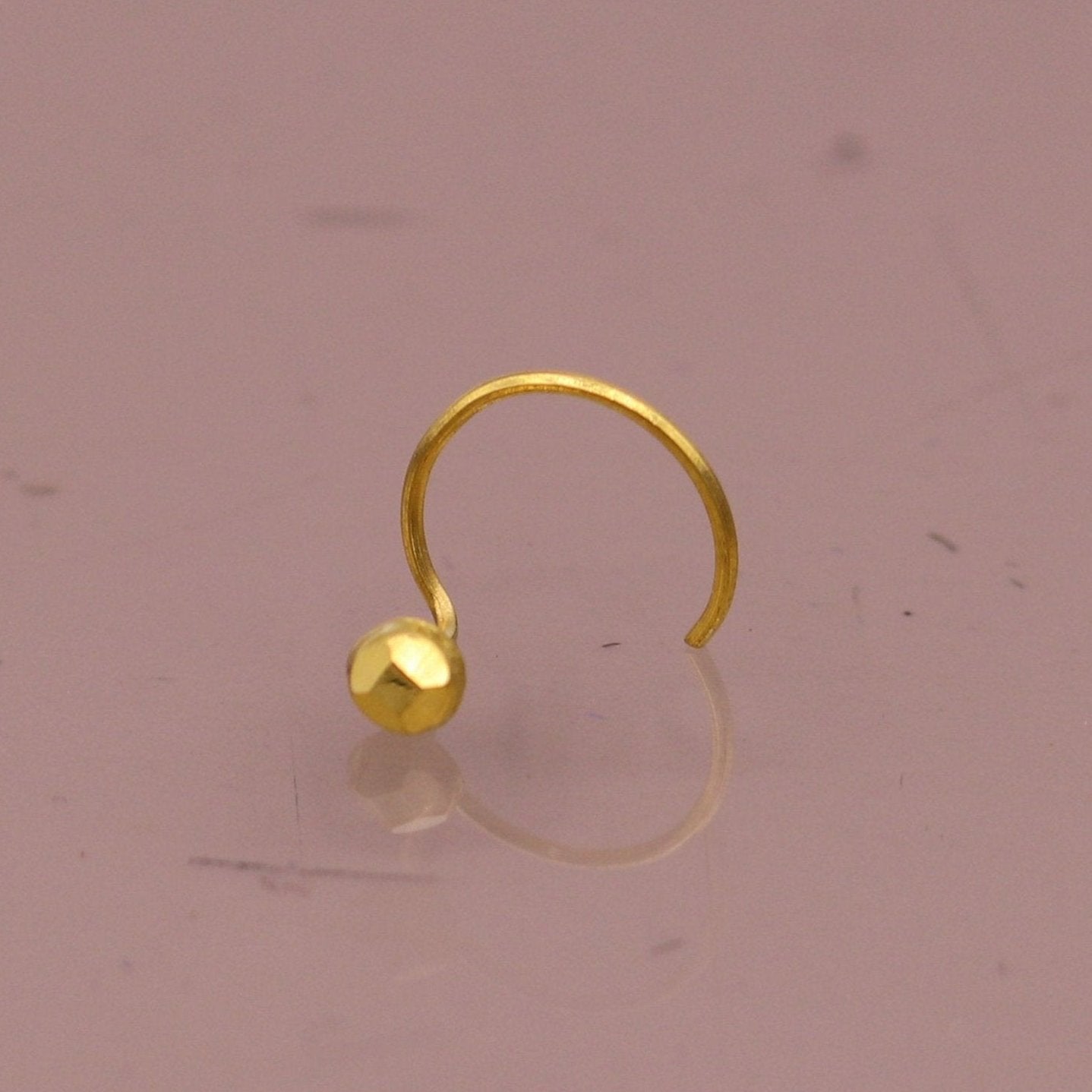 18kt yellow gold handmade diamond cut design dot pattern L Band tiny nose pin solid jewelry - TRIBAL ORNAMENTS
