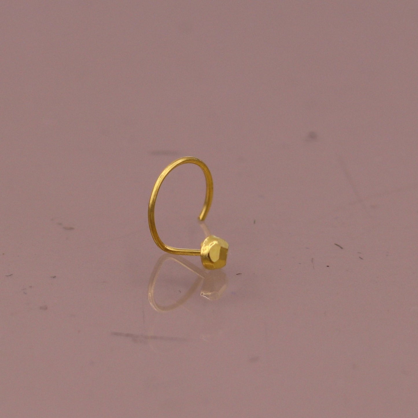 18kt yellow gold handmade diamond cut design dot pattern L Band tiny nose pin solid jewelry - TRIBAL ORNAMENTS