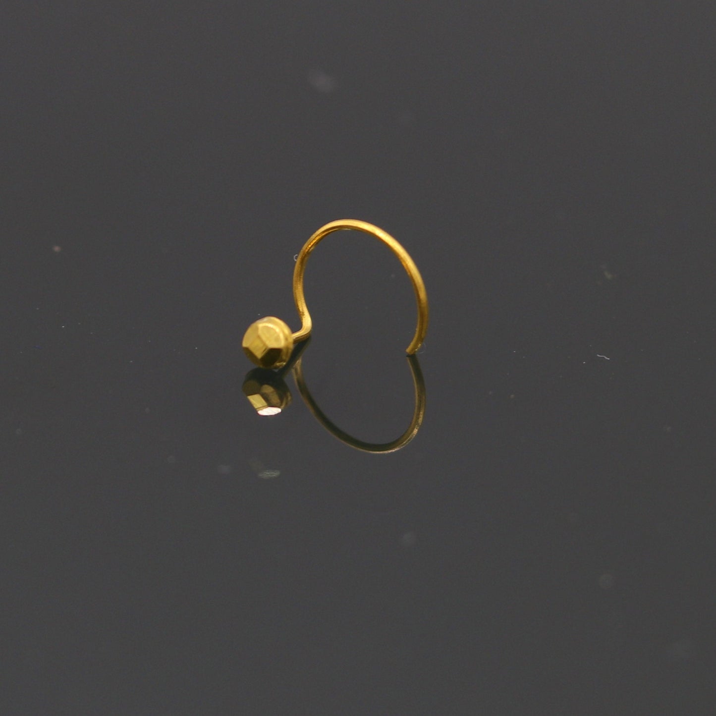 18kt yellow gold handmade diamond cut design dot pattern L Band tiny nose pin solid jewelry - TRIBAL ORNAMENTS