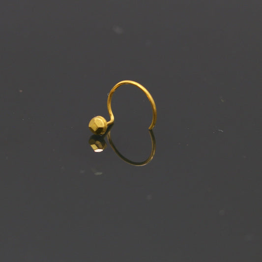18kt  yellow gold handmade diamond cut design dot pattern L Band tiny nose pin solid jewelry - TRIBAL ORNAMENTS