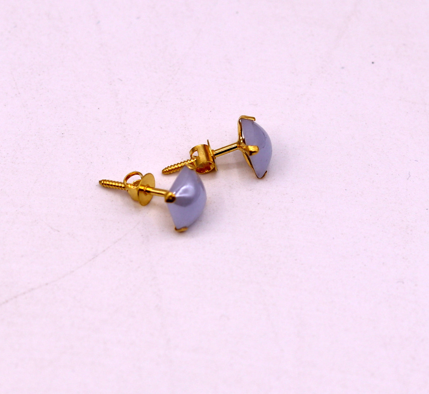 Fabulous light blue color stone 18kt yellow gold handmade stud earring excellent daily use gifting light weight jewelry india er100 - TRIBAL ORNAMENTS