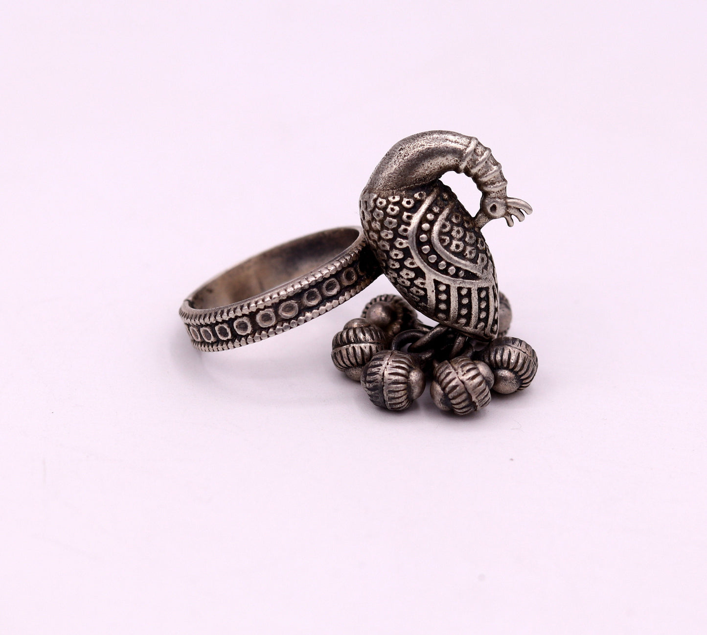 925 sterling silver handmade fabulous peacock design ring with amazing noisy jingle bells excellent customized jewelry for belly dance sr200 - TRIBAL ORNAMENTS