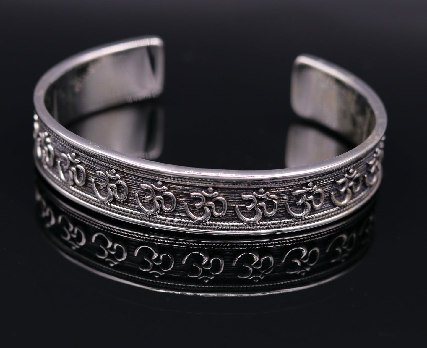 925 sterling silver or Gold polished handcrafted 'AUM' mantra bangle bracelet adjustable kada unisex ethnic stylish jewelry india Gnsk140 - TRIBAL ORNAMENTS