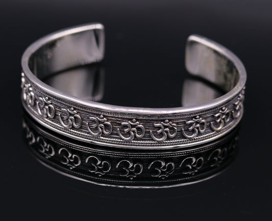 925 sterling silver or Gold polished handcrafted 'AUM' mantra bangle bracelet adjustable kada unisex ethnic stylish jewelry india Gnsk140 - TRIBAL ORNAMENTS