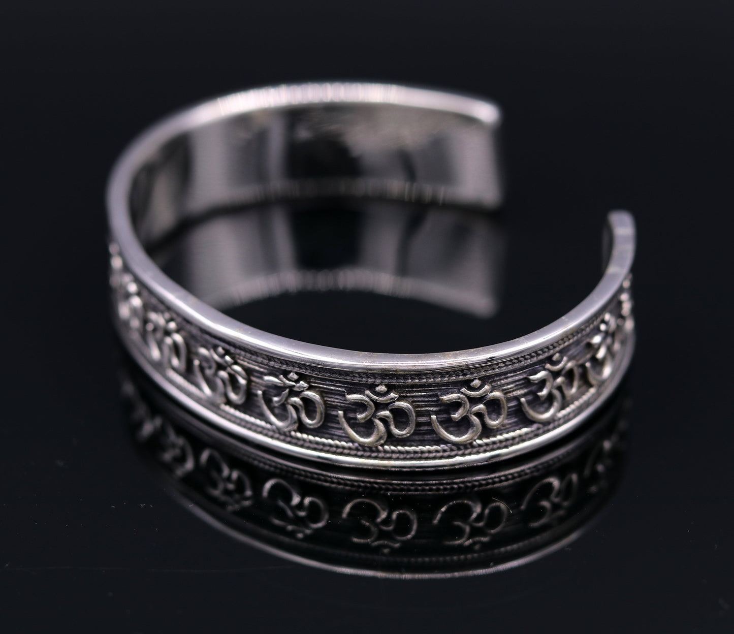 925 sterling silver or Gold polished handcrafted 'AUM' mantra bangle bracelet adjustable kada unisex ethnic stylish jewelry india Gnsk140 - TRIBAL ORNAMENTS