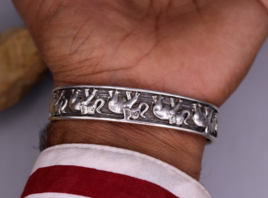 Vintage antique design excellent elephant 925 sterling silver bangle bracelet adjustable kada unisex india jewelry nsk144 - TRIBAL ORNAMENTS