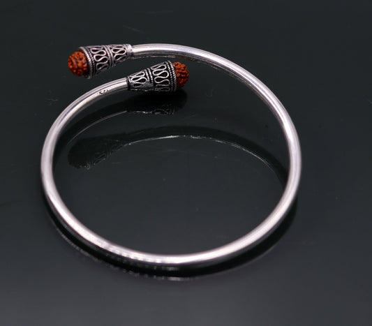 Stylish design handmade 925 sterling silver Rudraksha beads flexible bangle bracelet kada unisex adjustable jewelry from india nsk151 - TRIBAL ORNAMENTS