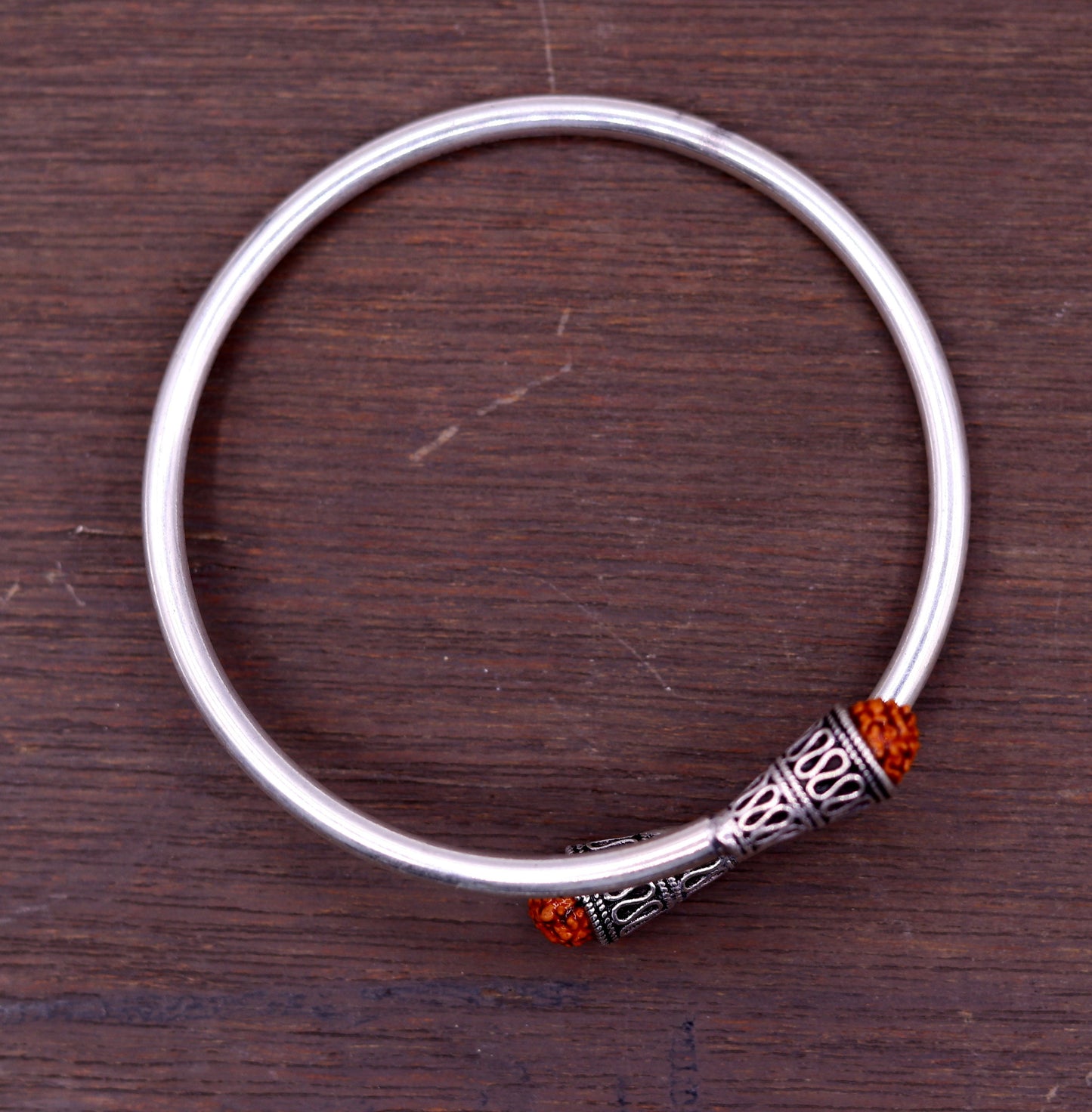 Stylish design handmade 925 sterling silver Rudraksha beads flexible bangle bracelet kada unisex adjustable jewelry from india nsk151 - TRIBAL ORNAMENTS