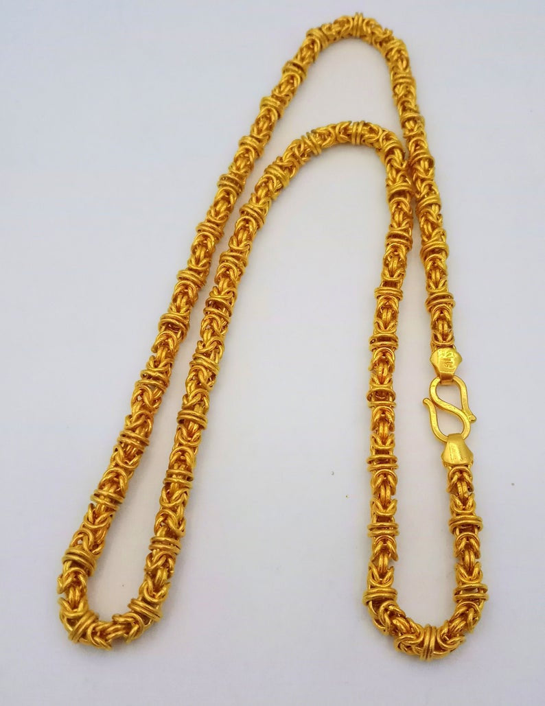Solid 22 inches long 22k yellow gold handmade fabulous byzantine stylish chain necklace unisex gifting jewel - TRIBAL ORNAMENTS