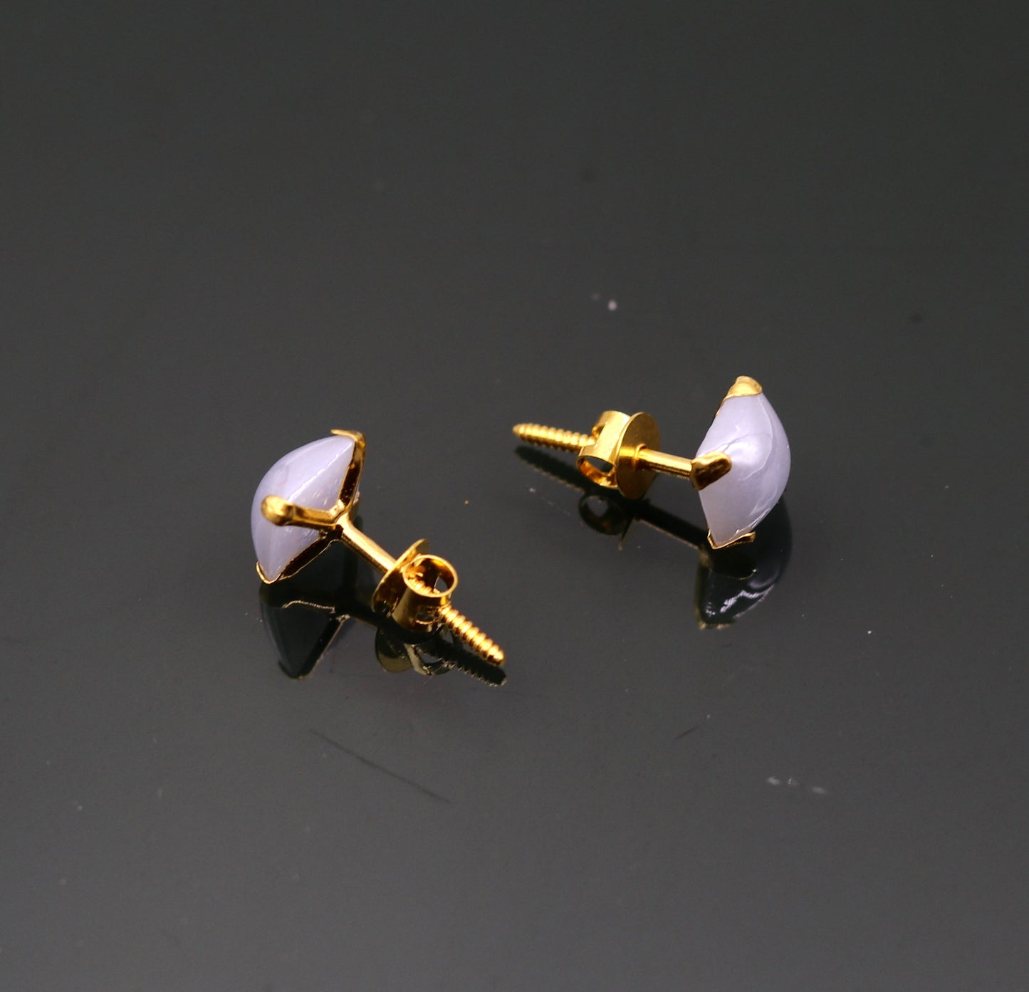 Fabulous light blue color stone 18kt yellow gold handmade stud earring excellent daily use gifting light weight jewelry india er100 - TRIBAL ORNAMENTS