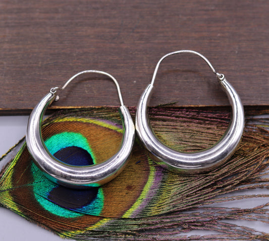 925 sterling silver handmade fabulous plain shining hoops earrings kundal unisex tribal bell dance jewelry from india s575 - TRIBAL ORNAMENTS