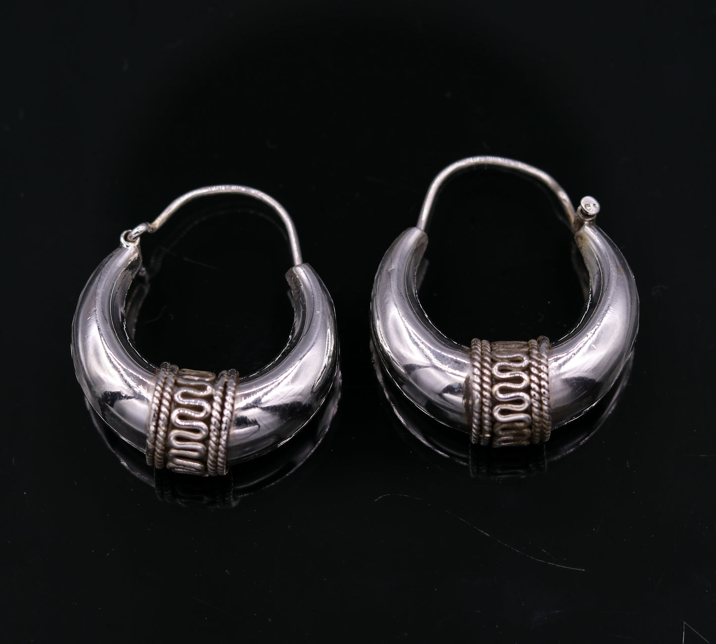 925 sterling silver ethnic hoops earrings kundal bali vintage design customized tribal belly dance custom made jewelry from india s856 - TRIBAL ORNAMENTS