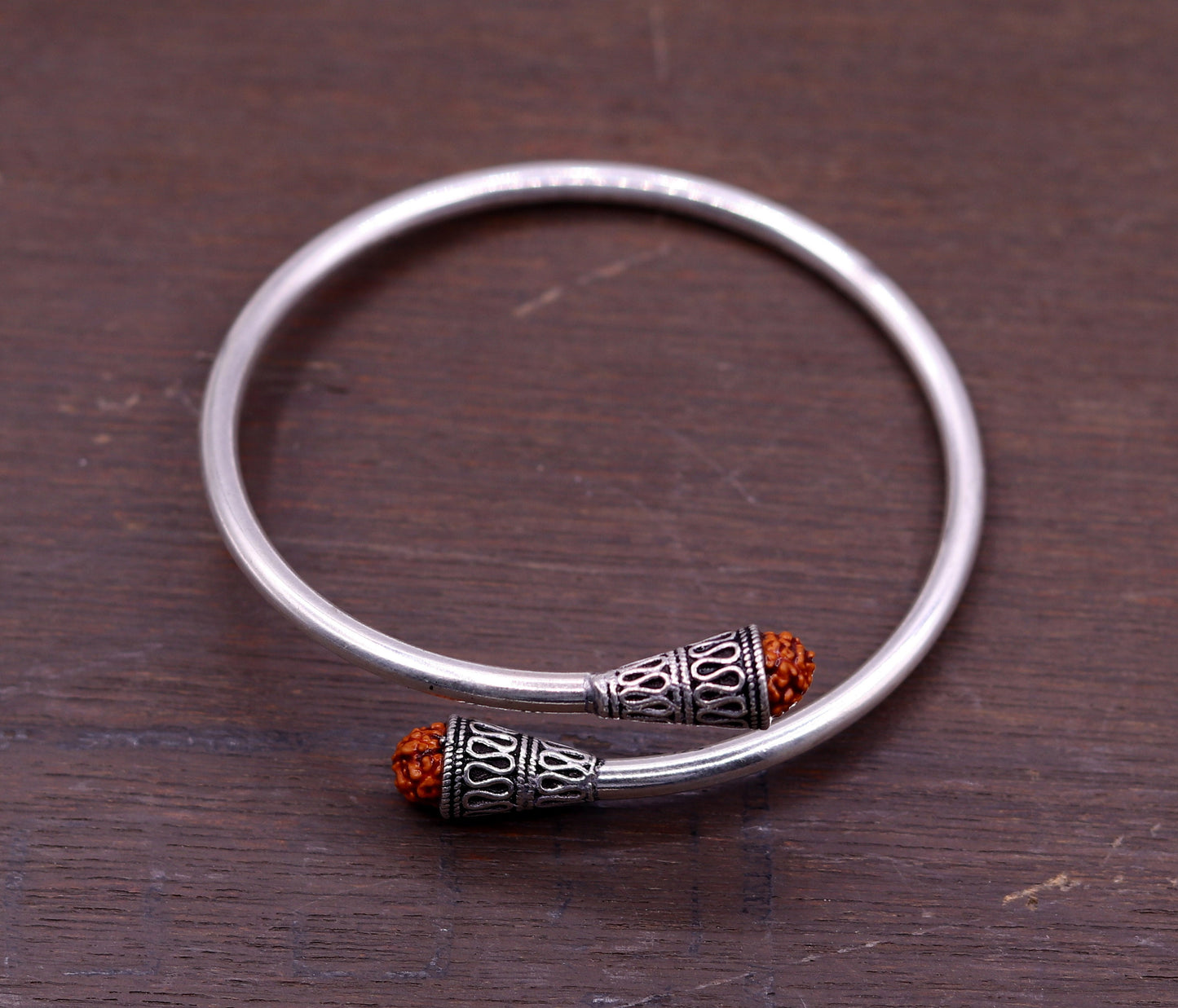 Stylish design handmade 925 sterling silver Rudraksha beads flexible bangle bracelet kada unisex adjustable jewelry from india nsk151 - TRIBAL ORNAMENTS