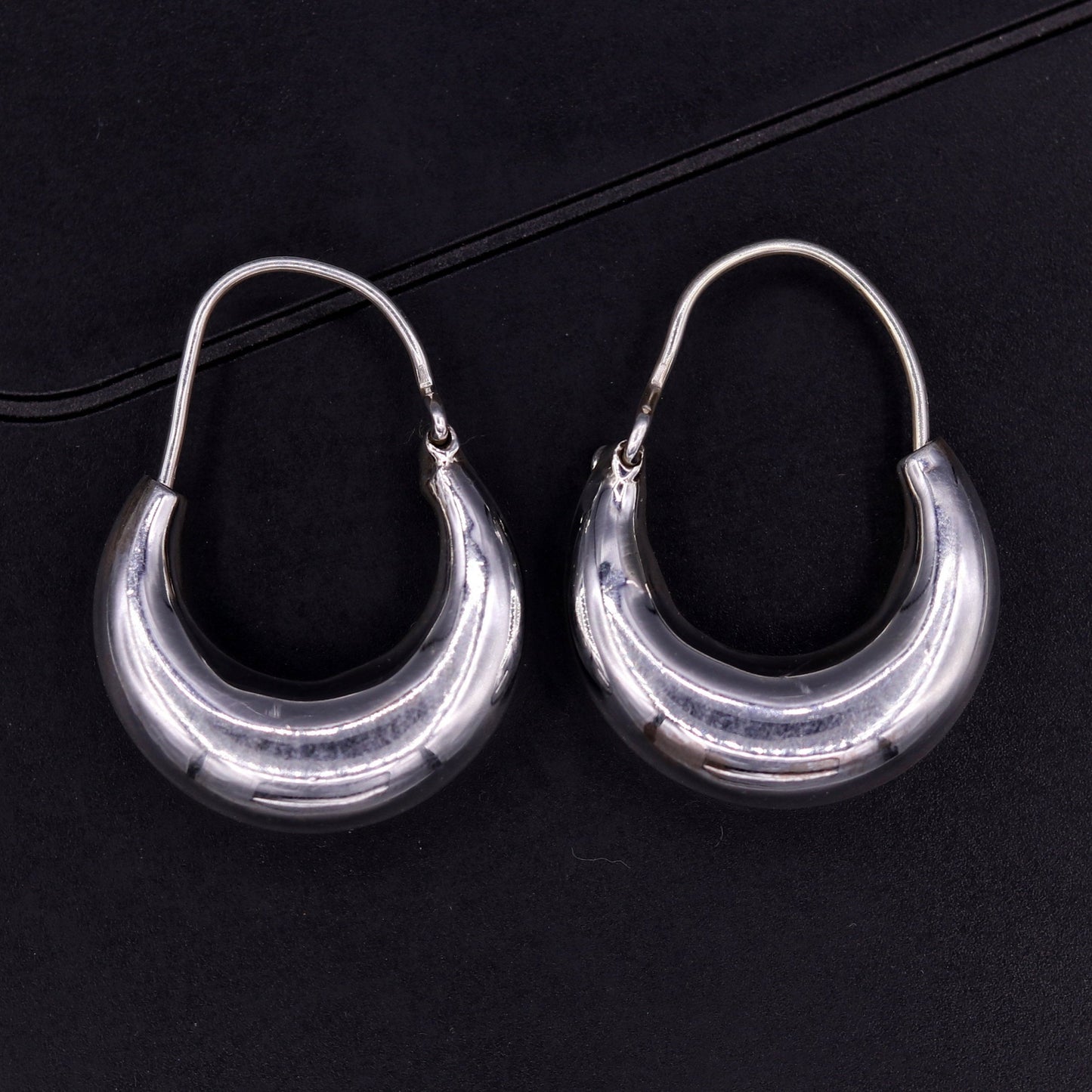 Indian traditional style 925 sterling pure silver handmade vintage style hoops earrings kundal, ethnic bali tribal jewelry from india s588 - TRIBAL ORNAMENTS
