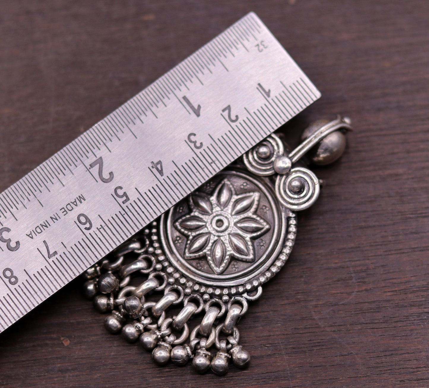Handmade design 925 sterling silver excellent flower design vintage antique tribal pendant with hanging bells gifting jewelry nsp254 - TRIBAL ORNAMENTS
