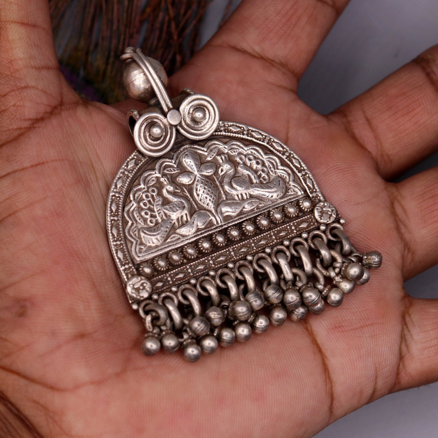 925 sterling silver solid peacock design vintage customized design handmade pedant gorgeous tribal personalized jewelry from india nsp260 - TRIBAL ORNAMENTS