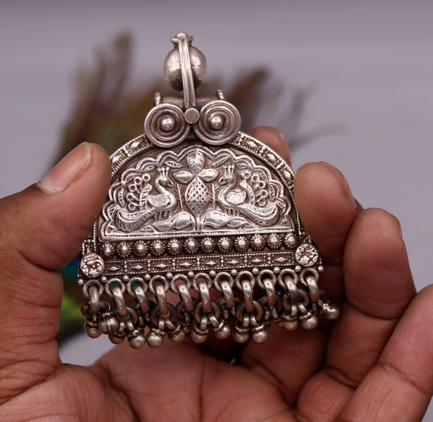 925 sterling silver solid peacock design vintage customized design handmade pedant gorgeous tribal personalized jewelry from india nsp260 - TRIBAL ORNAMENTS