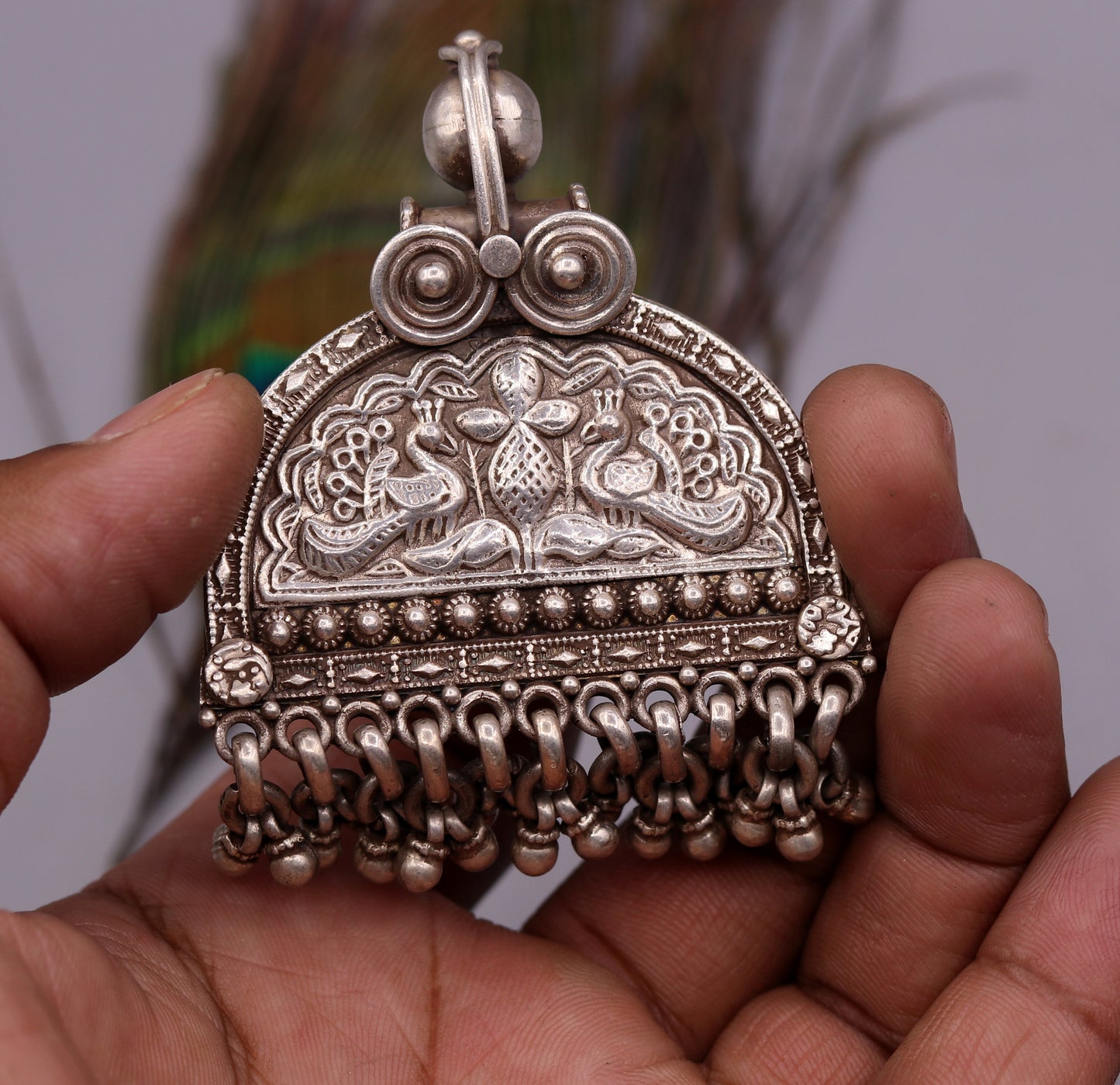 925 sterling silver solid peacock design vintage customized design handmade pedant gorgeous tribal personalized jewelry from india nsp260 - TRIBAL ORNAMENTS