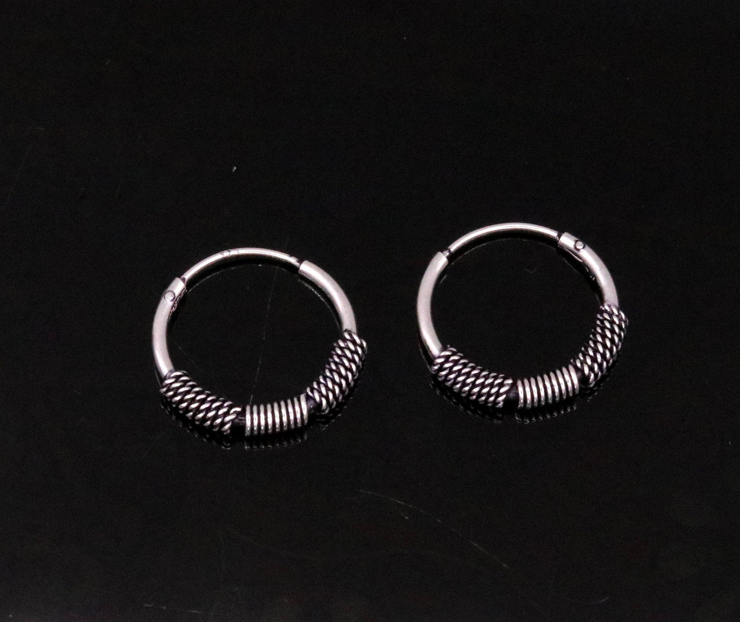 Ttraditional design stylish 925 sterling silver handmade fabulous hoops earrings bali , pretty gifting bali tribal jewelry india s613 - TRIBAL ORNAMENTS