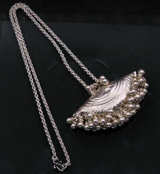 Handmade traditional design vintage antique design chain pendant necklace with hanging noisy bells tribal belly dance jewelry set95 - TRIBAL ORNAMENTS