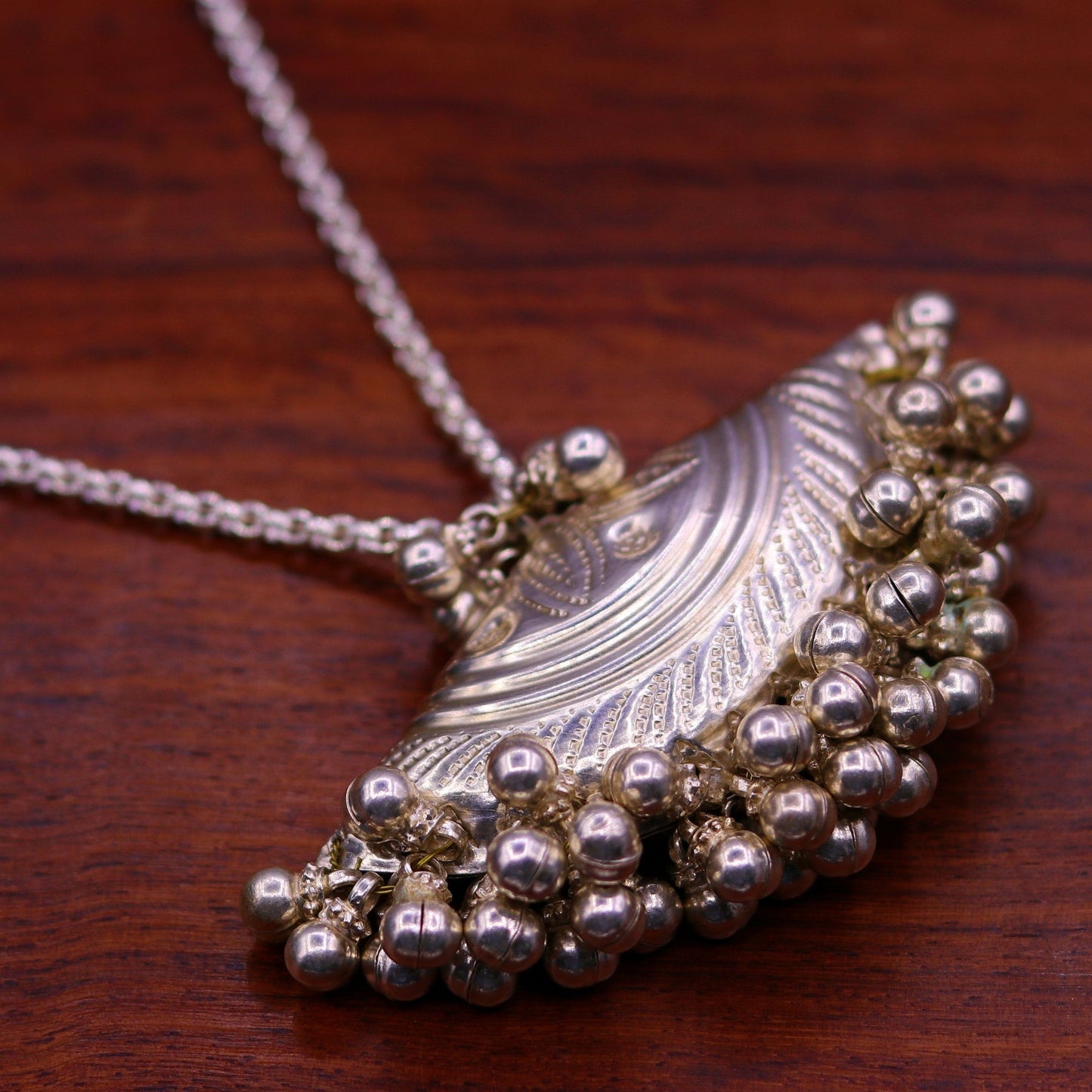 Handmade traditional design vintage antique design chain pendant necklace with hanging noisy bells tribal belly dance jewelry set95 - TRIBAL ORNAMENTS