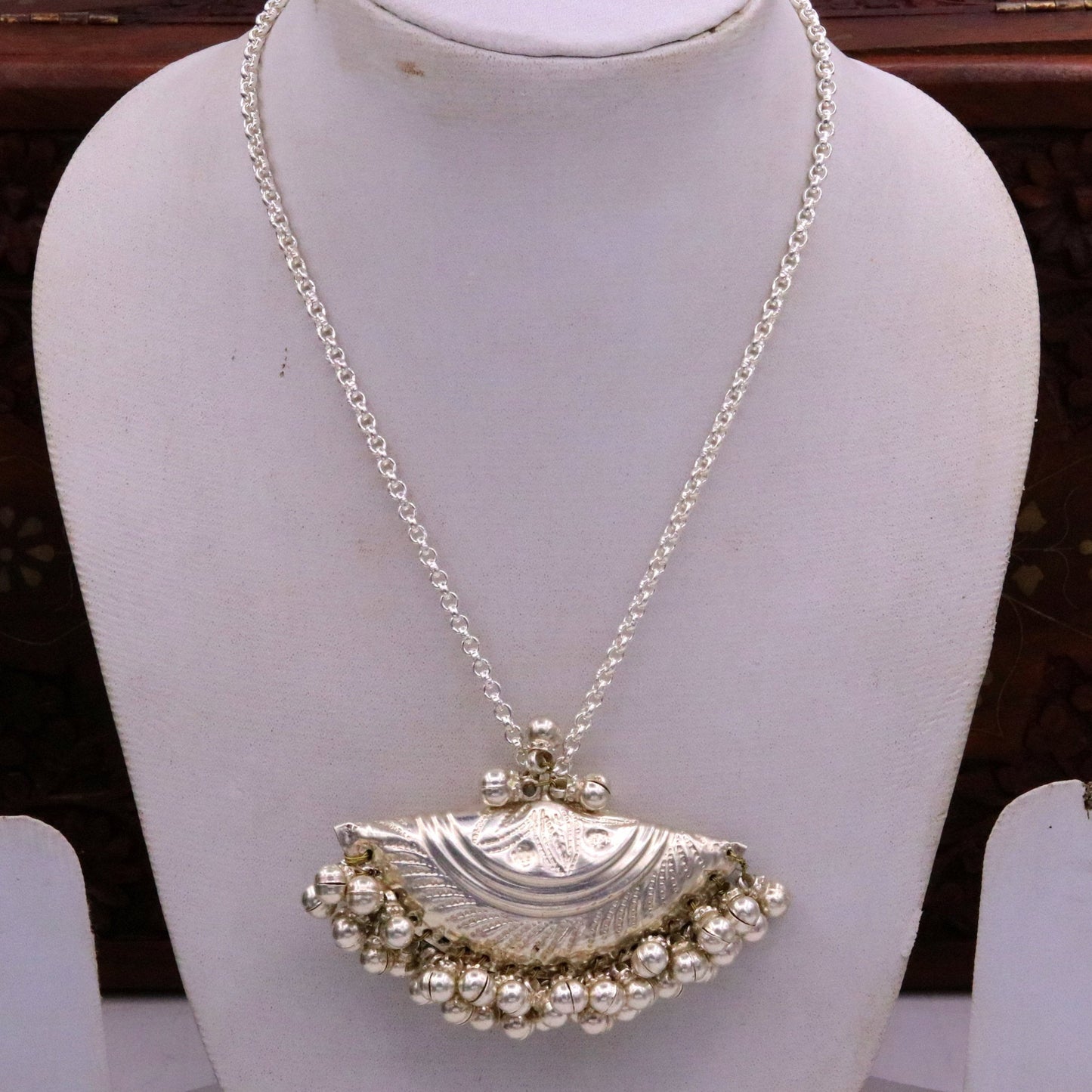 Handmade traditional design vintage antique design chain pendant necklace with hanging noisy bells tribal belly dance jewelry set95 - TRIBAL ORNAMENTS