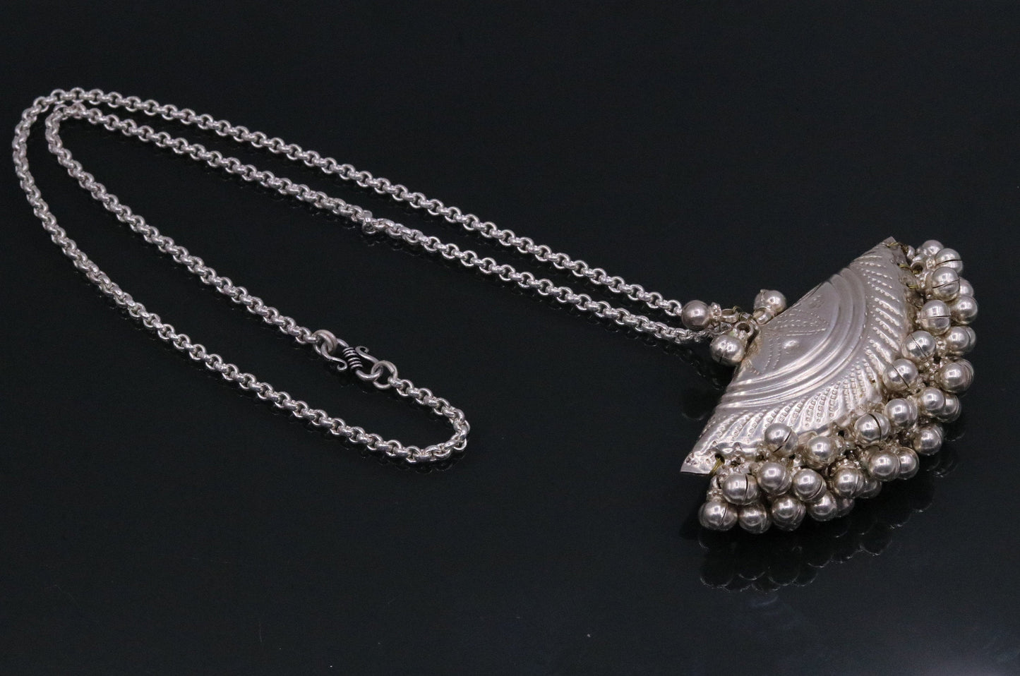 Handmade traditional design vintage antique design chain pendant necklace with hanging noisy bells tribal belly dance jewelry set95 - TRIBAL ORNAMENTS