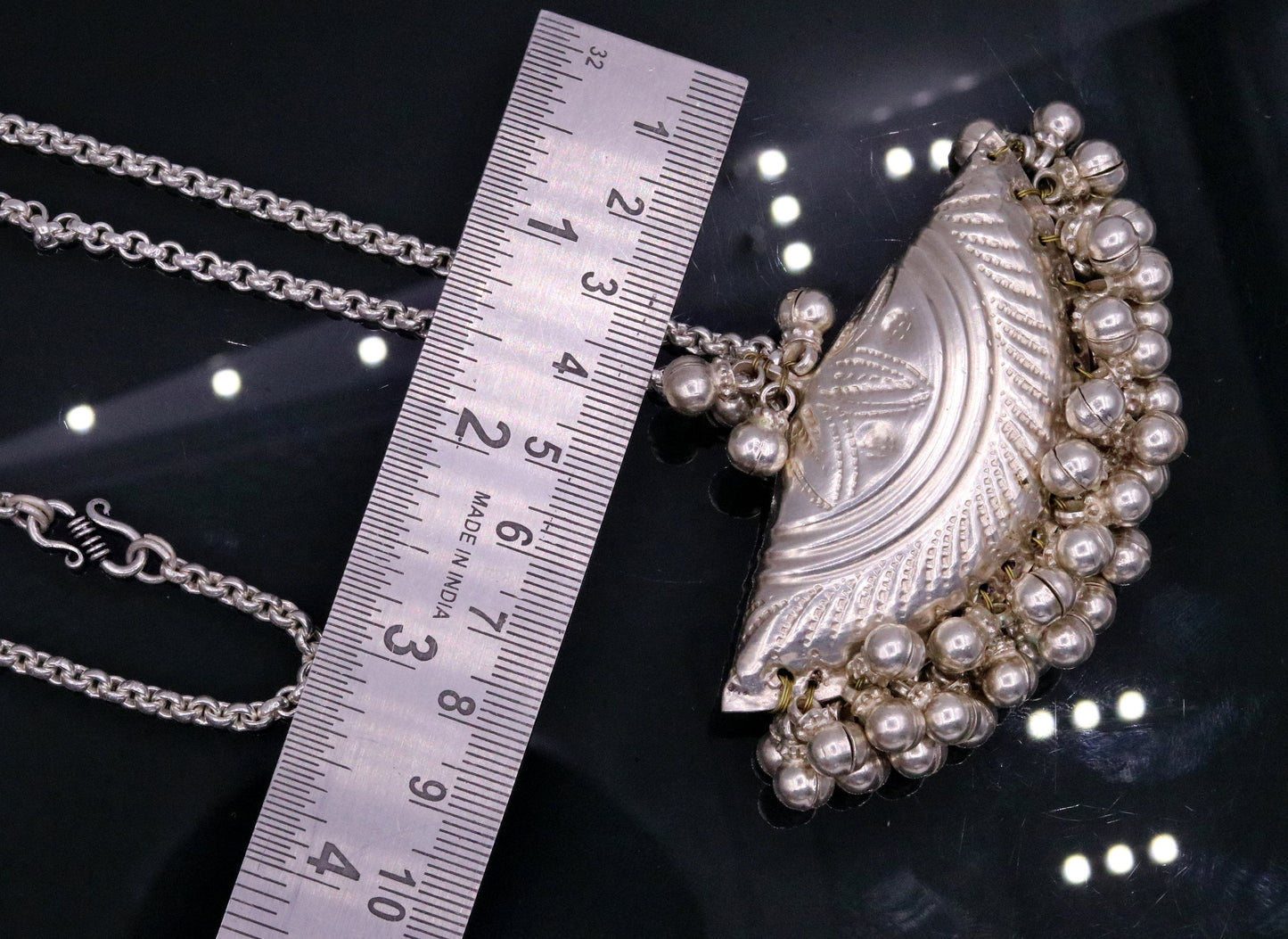 Handmade traditional design vintage antique design chain pendant necklace with hanging noisy bells tribal belly dance jewelry set95 - TRIBAL ORNAMENTS