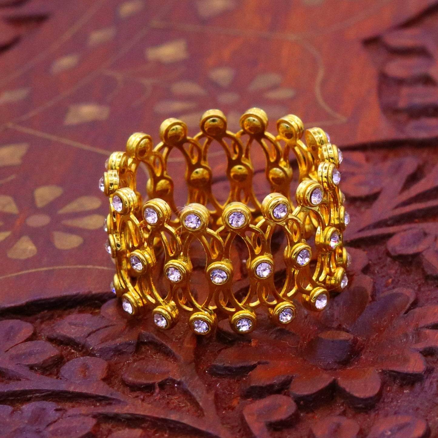 925 Sterling silver gold polished handmade combo use bangle or ring band customized adjustable jewelry for girl's women's from india ba38 - TRIBAL ORNAMENTS