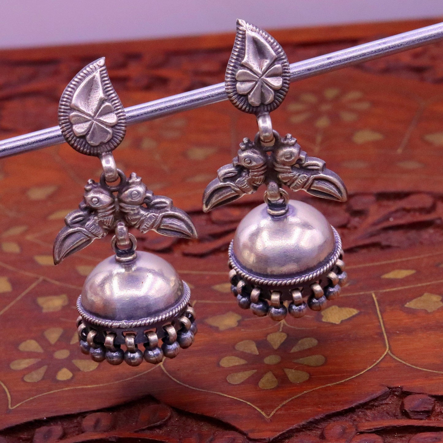 925 sterling silver vintage design handmade parrot design stud earring jhumki, light weight tribal belly dance bird earring jewelry s690 - TRIBAL ORNAMENTS