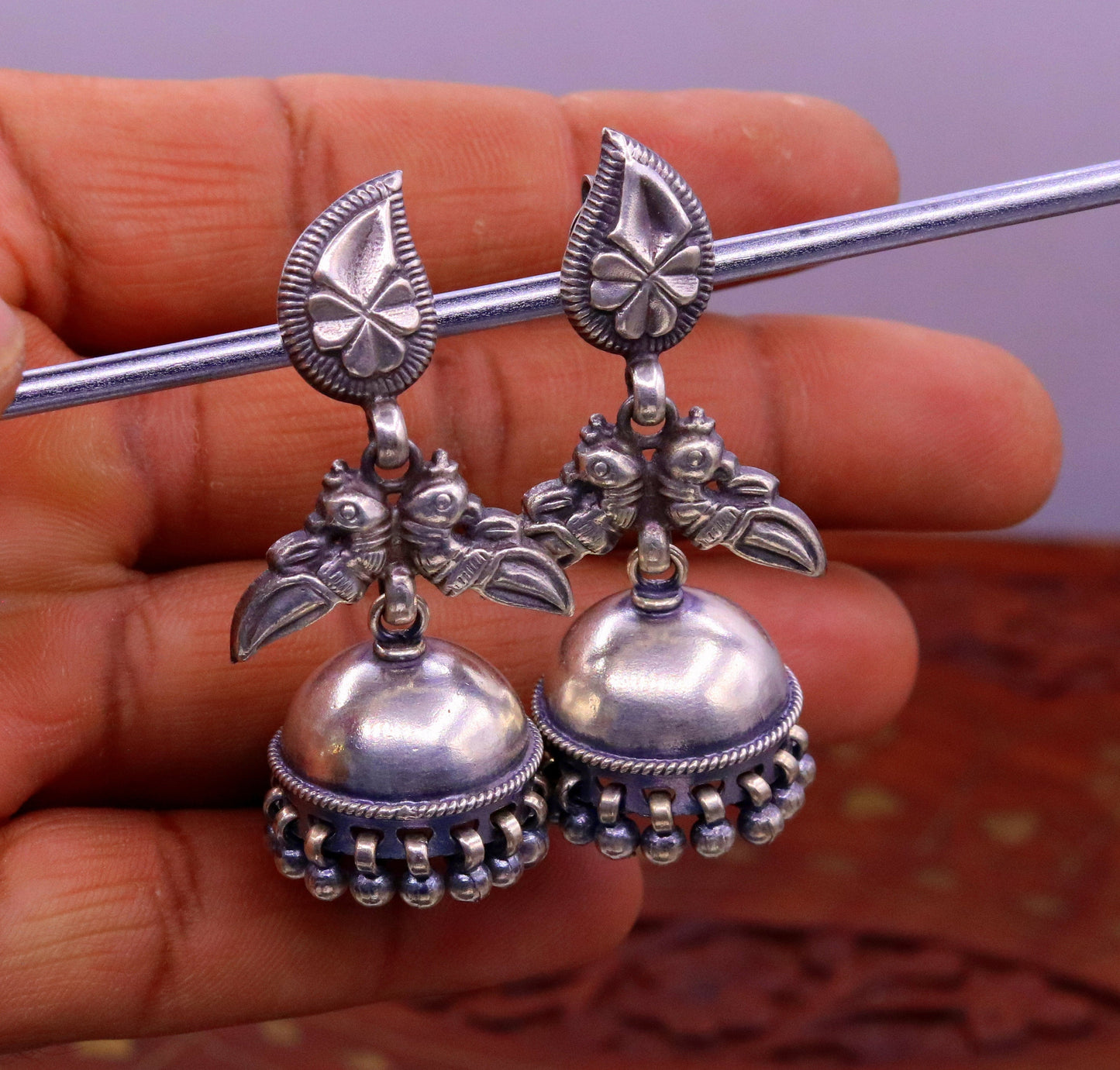 925 sterling silver vintage design handmade parrot design stud earring jhumki, light weight tribal belly dance bird earring jewelry s690 - TRIBAL ORNAMENTS