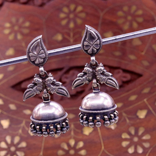 925 sterling silver vintage design handmade parrot design stud earring jhumki, light weight tribal belly dance bird earring jewelry s690 - TRIBAL ORNAMENTS
