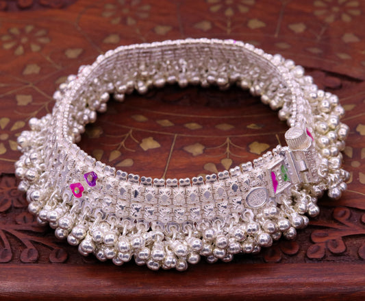 Vintage design handmade solid silver heavy anklet, excellent foot charm bracelet, amazing belly dance tribal jewelry from india ank56 - TRIBAL ORNAMENTS