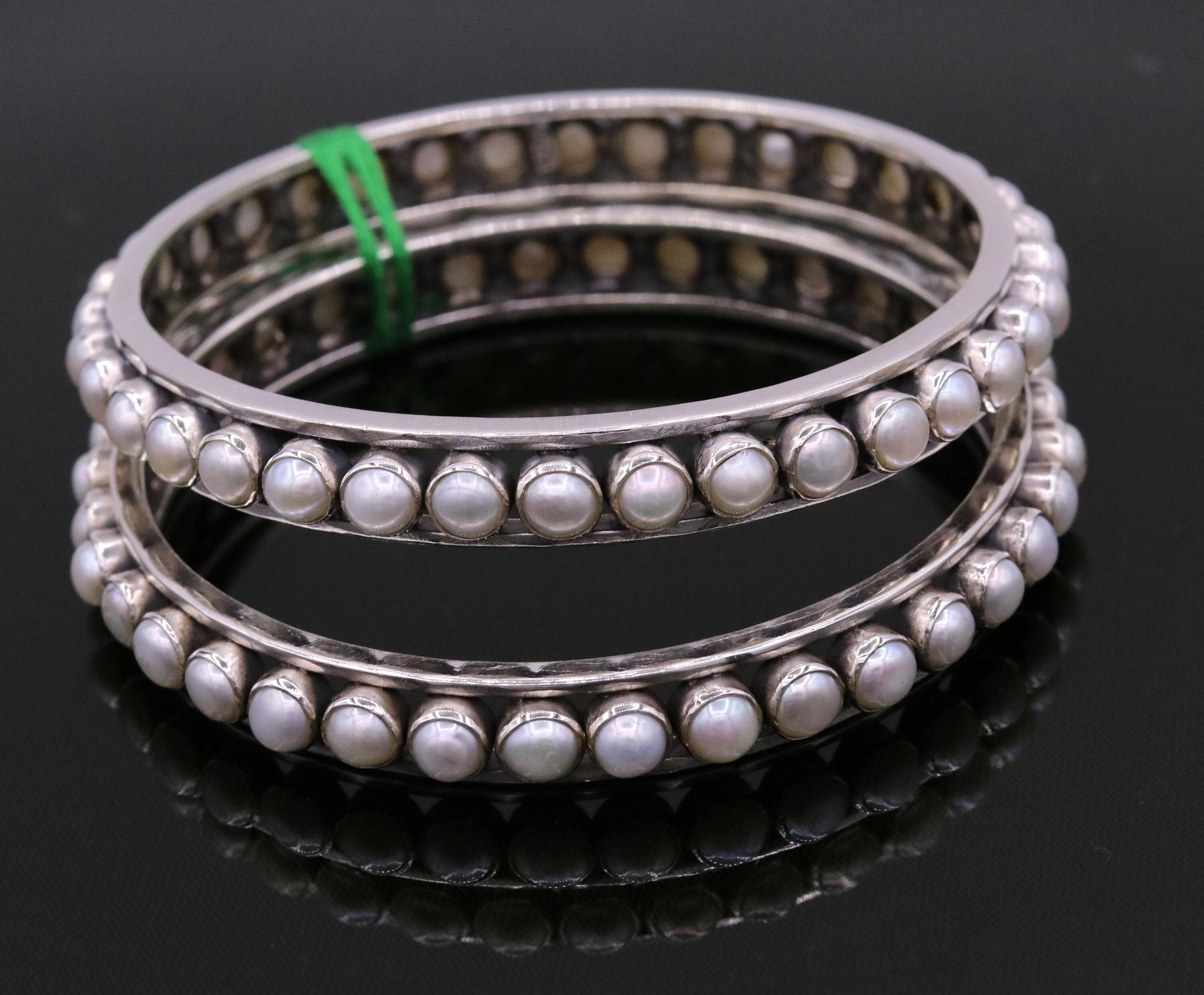925 sterling silver handmade bangle bracelet kada, gorgeous natural pearl, amazing custom made excellent tribal bridal oxidized jewelry ba45 - TRIBAL ORNAMENTS