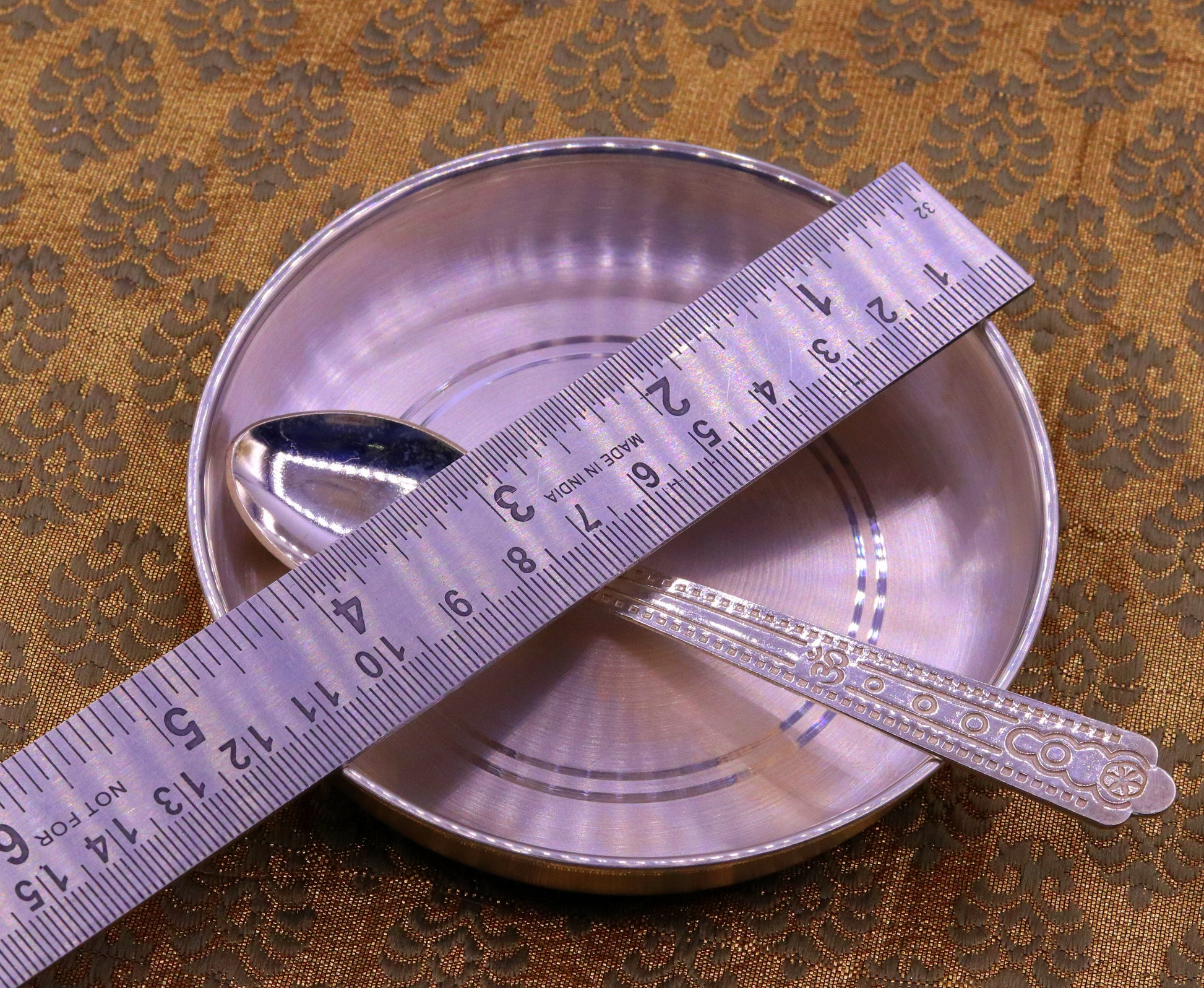 999 sterling silver handmade silver plate tray and spoon set, silver baby vessels set , silver vessels , silver utensils from india sv04 - TRIBAL ORNAMENTS