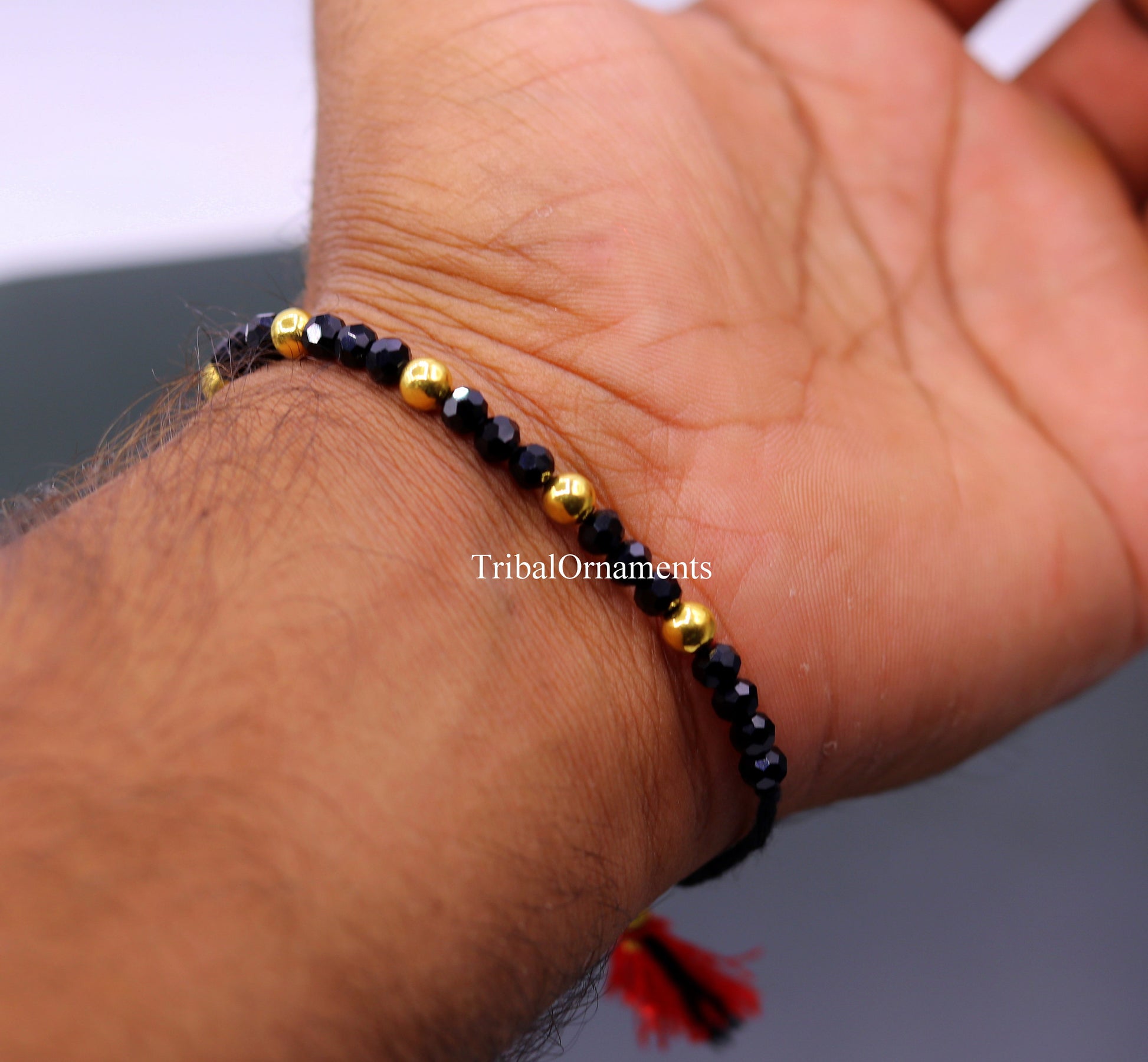 Vintage design handmade 20kt yellow gold wax beads with black stone size free cuff bracelet Nazarmaniya ethnic jewelry best gift for girl's - TRIBAL ORNAMENTS