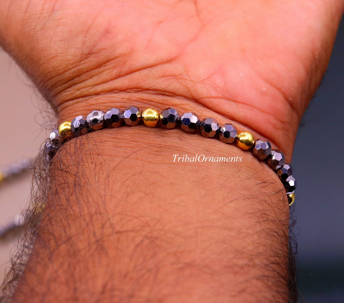 Vintage design handmade 20kt yellow gold wax beads with Gray stone size free cuff bracelet Nazarmaniya ethnic jewelry best gift for girl's - TRIBAL ORNAMENTS