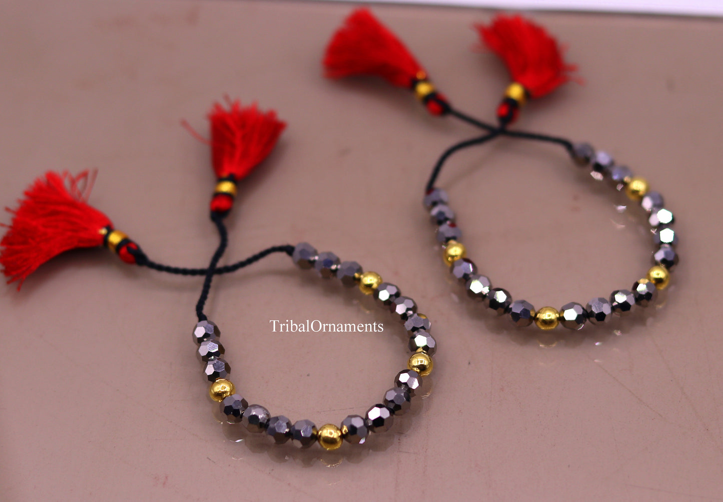 Vintage design handmade 20kt yellow gold wax beads with Gray stone size free cuff bracelet Nazarmaniya ethnic jewelry best gift for girl's - TRIBAL ORNAMENTS