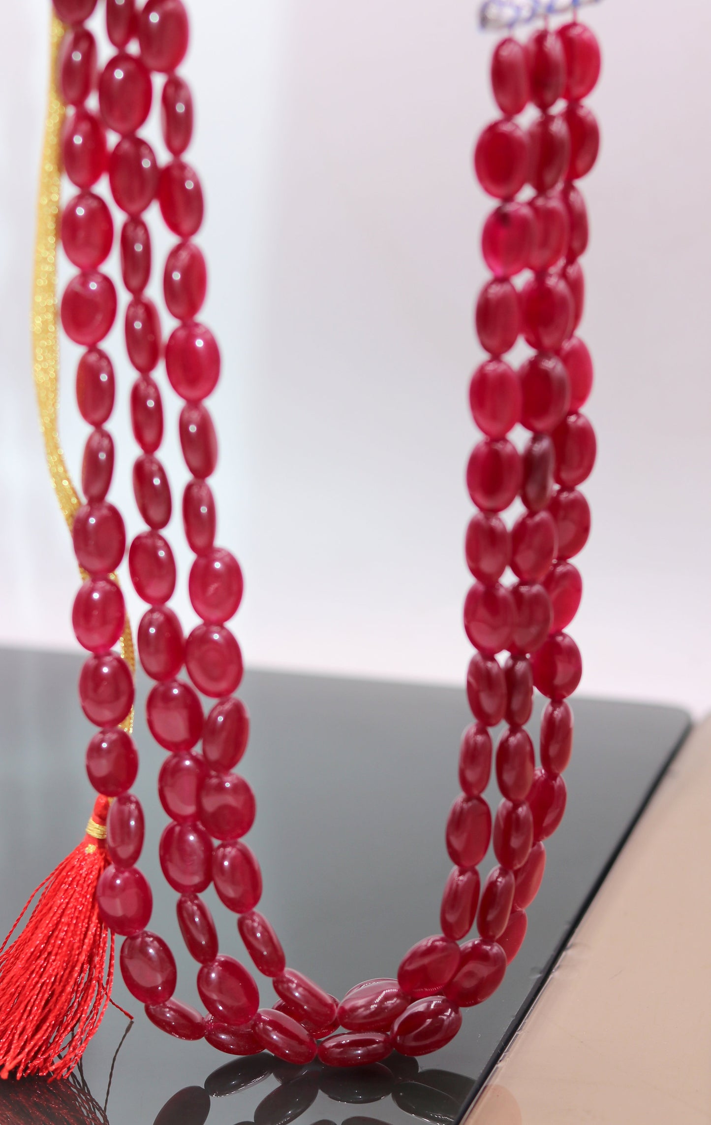 Vintage antique design handmade gorgeous Red Quartz three line necklace, excellent beaded charm necklace tribal jewelry from india qd01 - TRIBAL ORNAMENTS