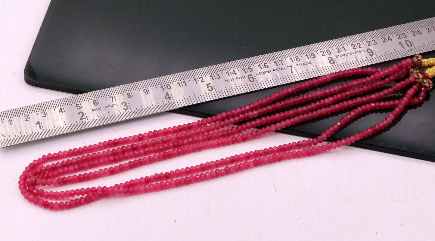 Vintage antique design handmade gorgeous rose pink Quartz 3 line necklace, excellent beaded charm necklace tribal jewelry from india qd03 - TRIBAL ORNAMENTS