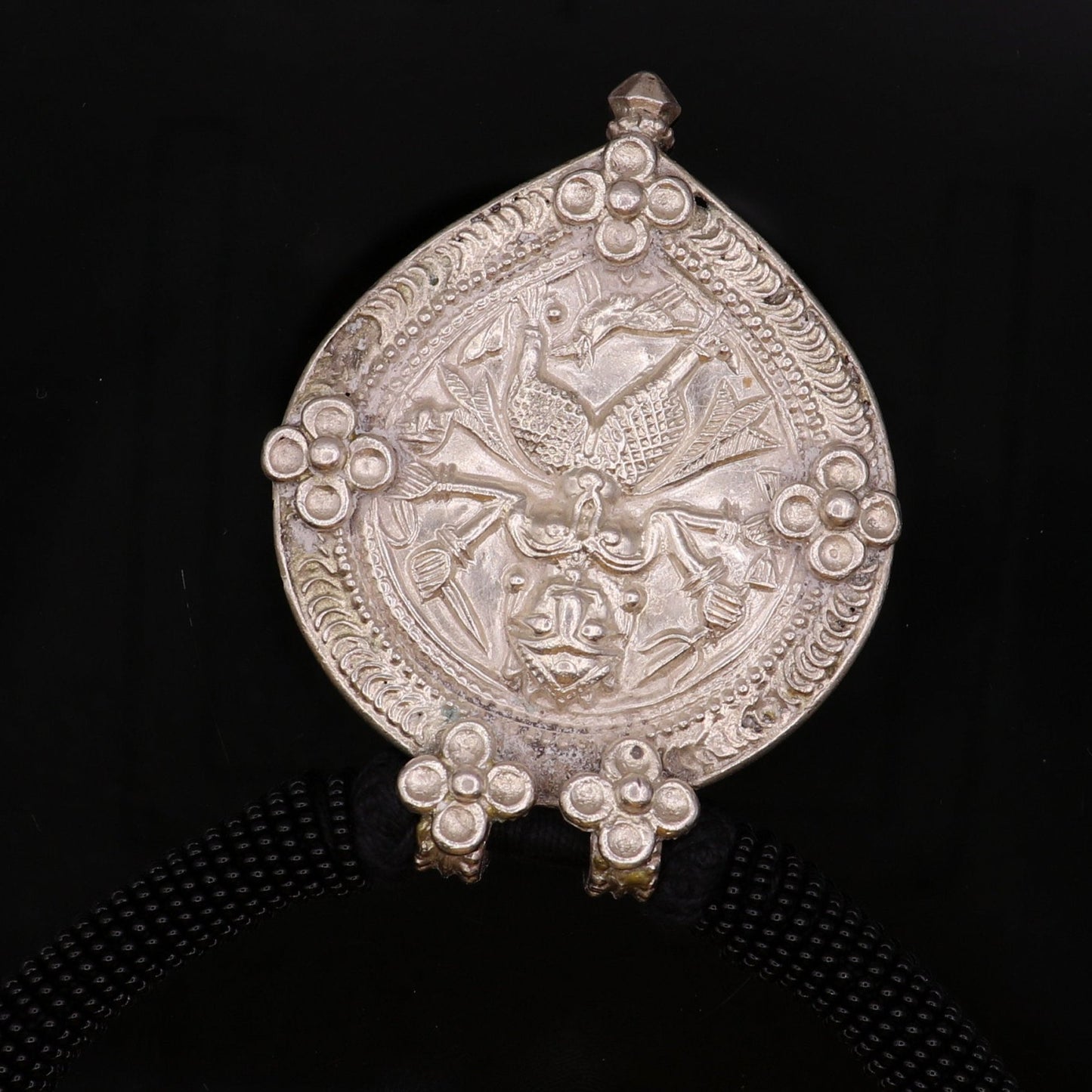 Vintage design handmade solid silver ethnic fabulous tribal deity god Bheruji pendant necklace ethnic jewelry from Rajasthan India osn07 - TRIBAL ORNAMENTS