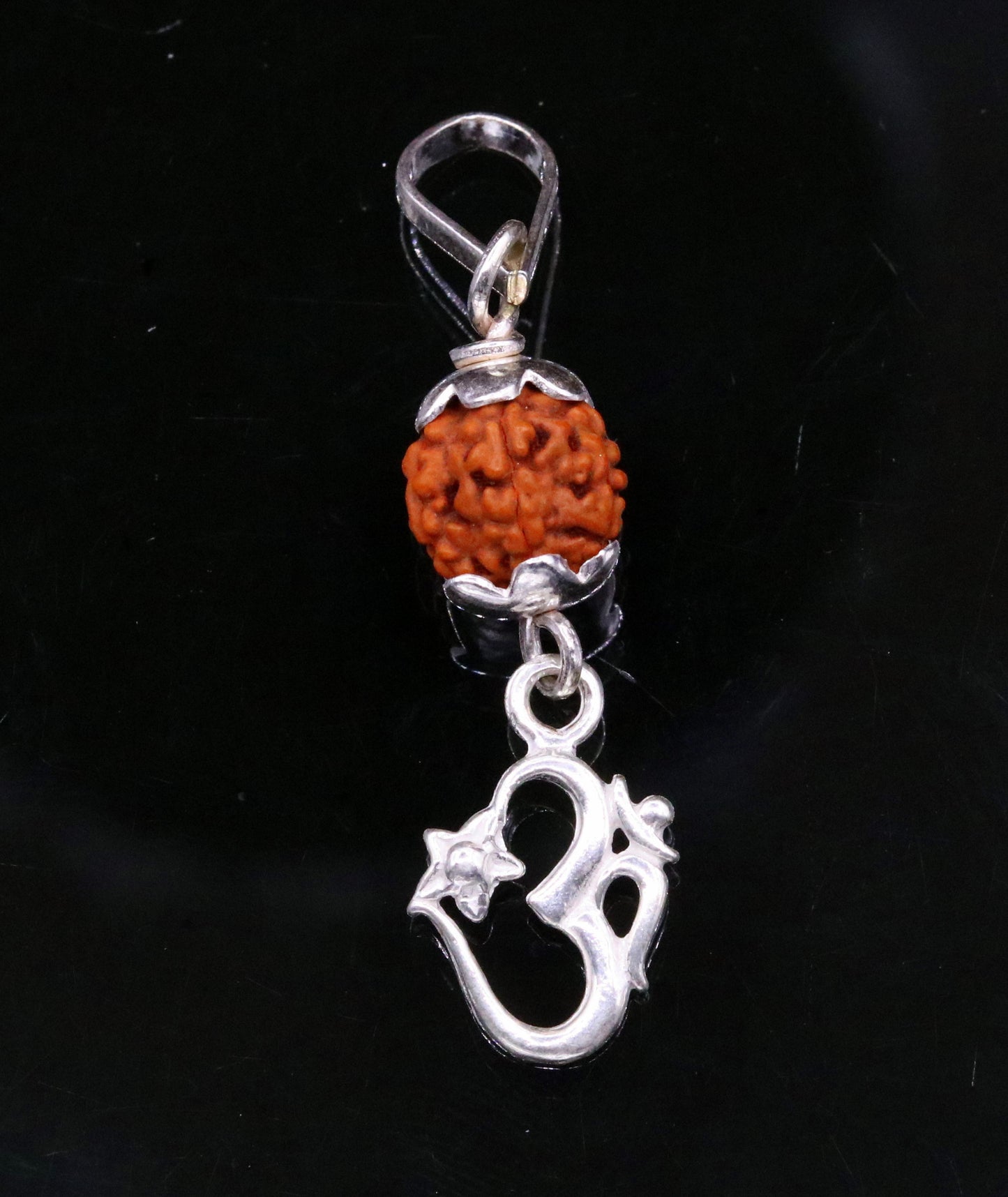 vintage design Sterling silver Aum mantra pendant with Natural rudraksha beads excellent unisex gifting light weight jewelry nsp281 - TRIBAL ORNAMENTS